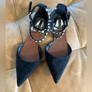 Zara Black pointed flats with pearl ankle straps